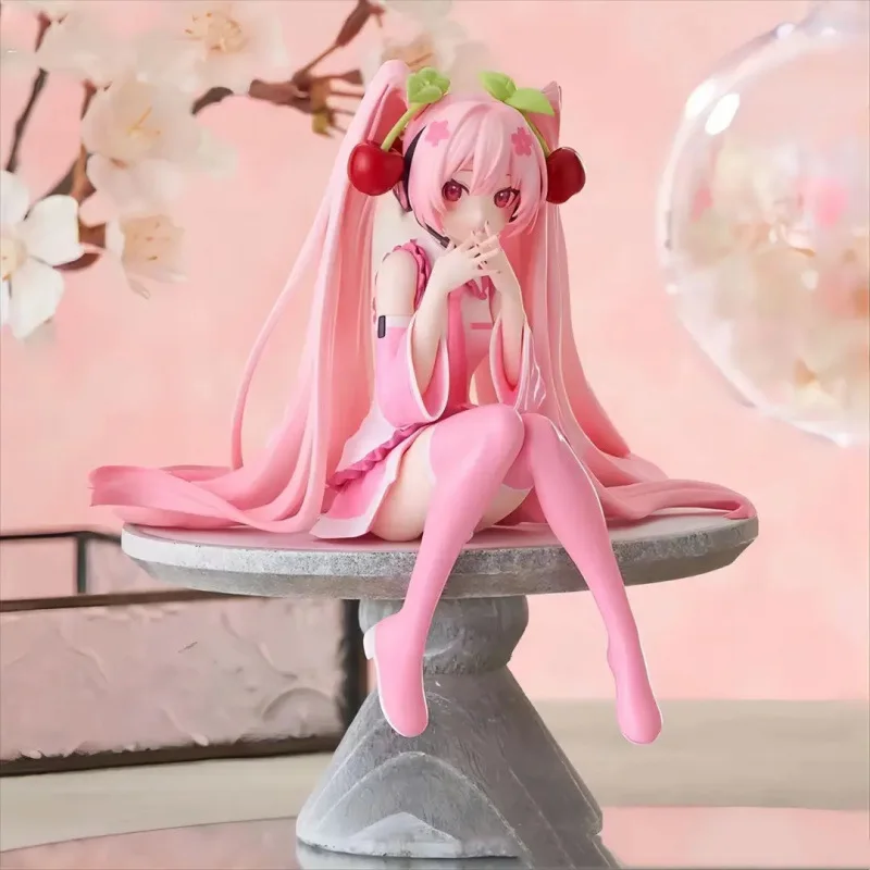 12cm Tpr Material Sitting Posture Pink Hair Cute Anime Character Figurine Model Computer Case Decoration Collection Doll Gifts