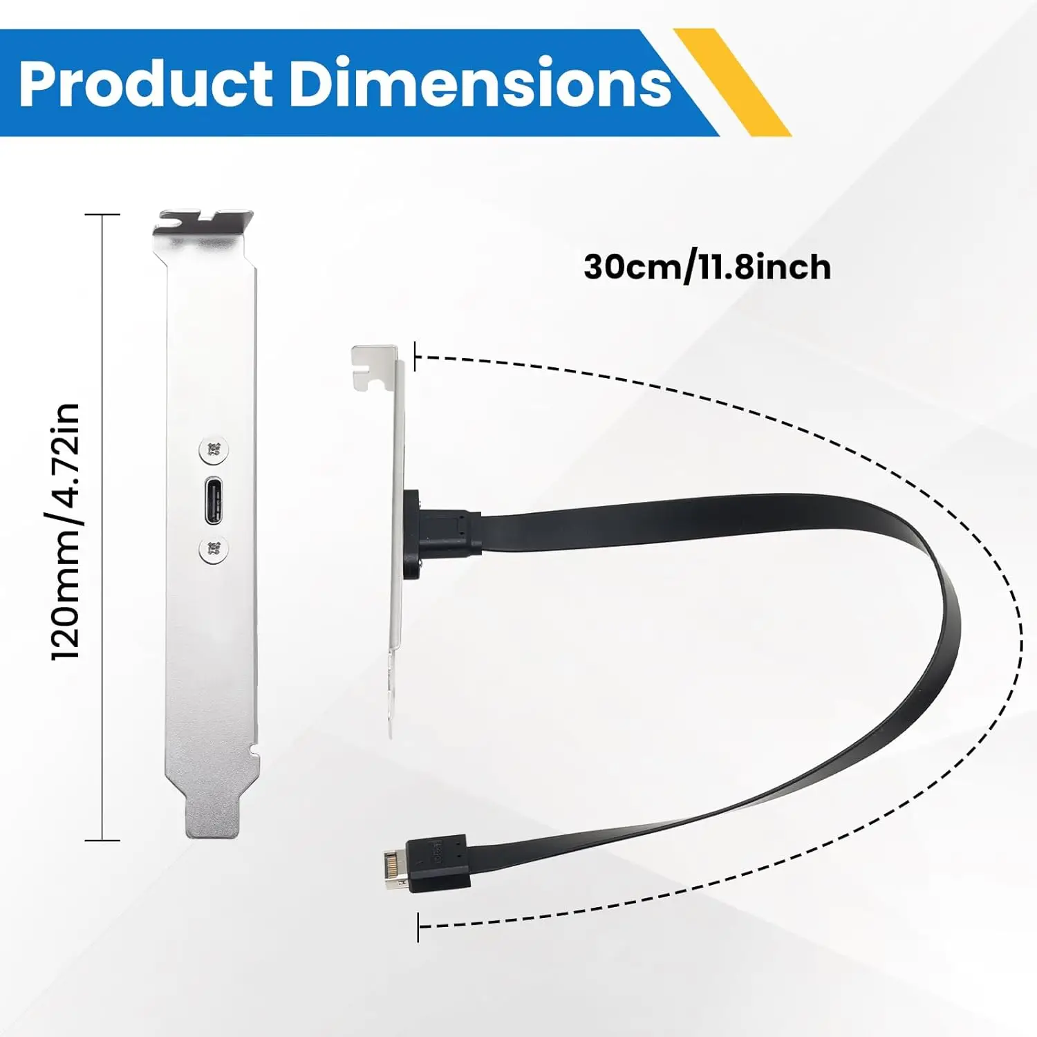 USB 3.2 20Pin Type-E IDC Front Panel Header Extension Cable with PCIE Bracket 20Gbps Type E Male to USB C Female Extension Cable