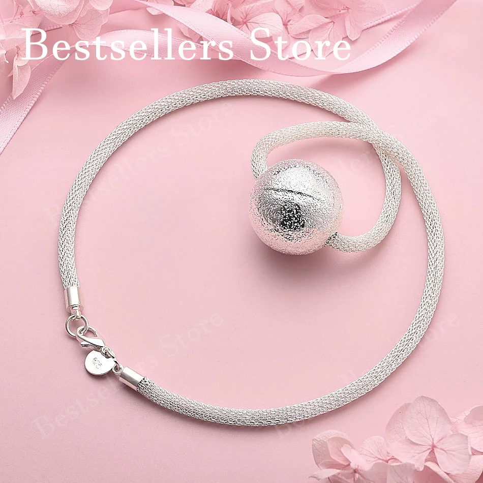 925 Sterling Silver Exquisite Frosted Ball Necklace Women's Fashion Party Engagement Gift Accessories