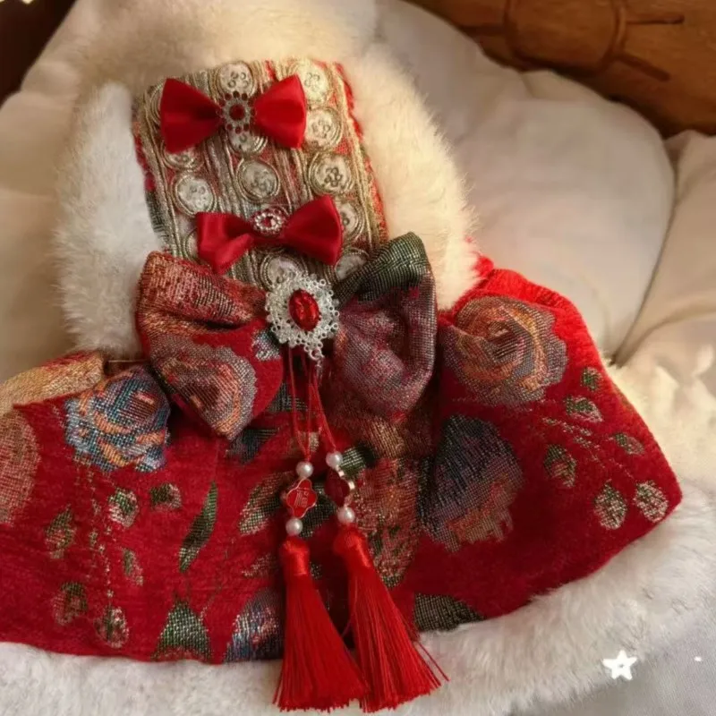 Chinese New Year Celebration Tang Dress Autumn/Winter Dog Dress Creative Pet Dog Princess Dress Chinese Style Pet Supplies LJ266