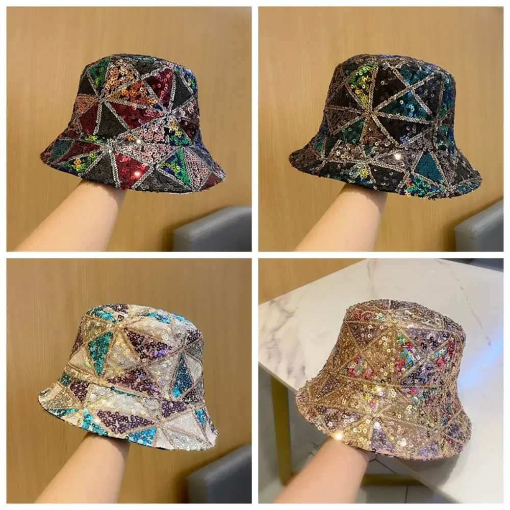 

Trendy Polyester Fisherman's Hat Color Mix Sequins Sequin Hat Foldable Panama Hat Summer