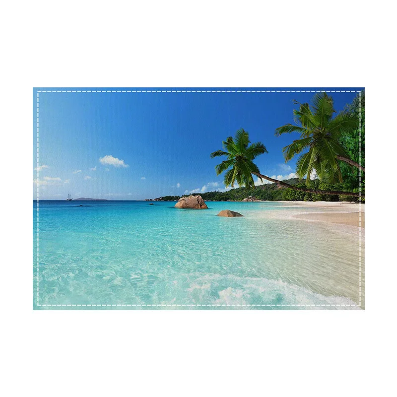 VIKAMA Linen Printed Placemats, Coastal Beach Square Table Mats, Heat Resistant Customizable Kitchen Dining Decor