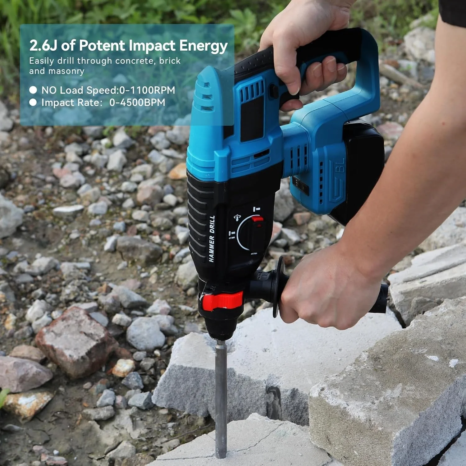 

Cordless Rotary Hammer Compatible with Makita Dewalt 18V Battery, Brushless Drill for Concrete Use and Professional Construction