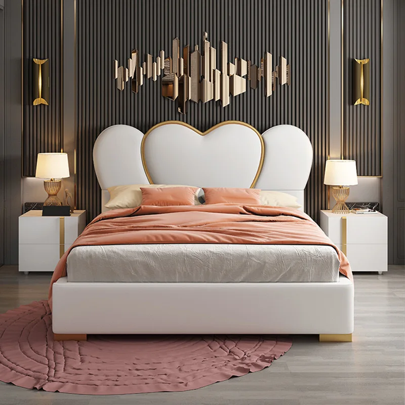 

Современная легкая роскошная кожаная художественная кровать для спальни, простой первый слой из воловьей кожи, мягкая сумка, двойная кожаная мебель для главной спальни
