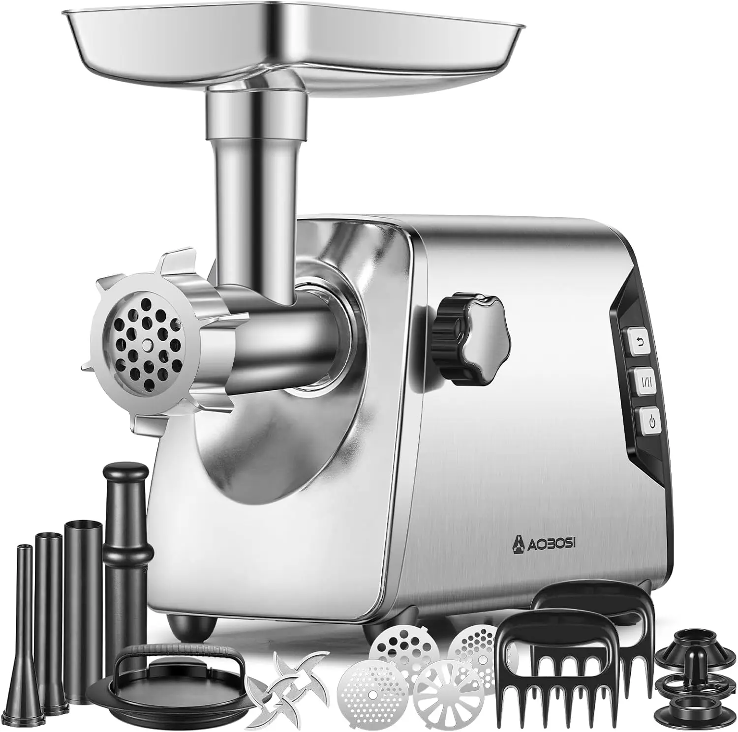 12 Meat Grinder, [ ] 3 Speed Meat Grinder Heavy Duty: Built-in Storage Box, 2 Blades,4 Plates,3 Sausage Stuffers,Kibbe