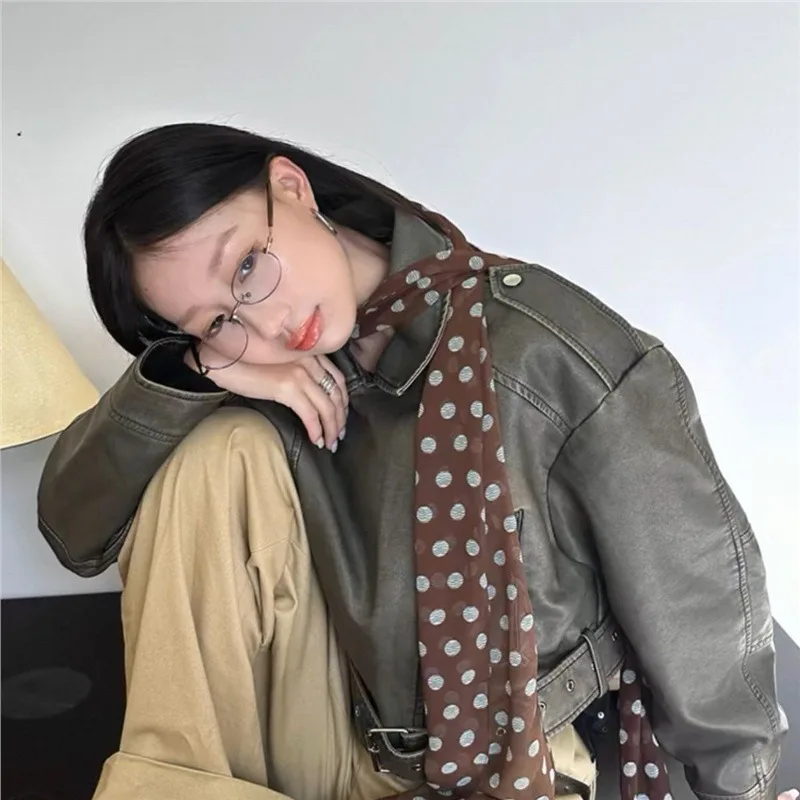 

Новая серия аксессуаров для волос 2025: Коричневый шарф с принтом в горошек, шелковый платок, модный корейский стиль, длинная декоративная лента