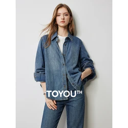 TOYOUTH Women Denim Jacket 2024 Autumn New American Boyfriend Style Long Sleeve Outwear Tops