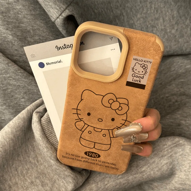 Чехол для телефона Kawaii Hello Kitty для IPhone 16 Pro Max 15 14 Plus 13 12 11 XS XR XSMAX Mini Cartoon Kitty из искусственной кожи
