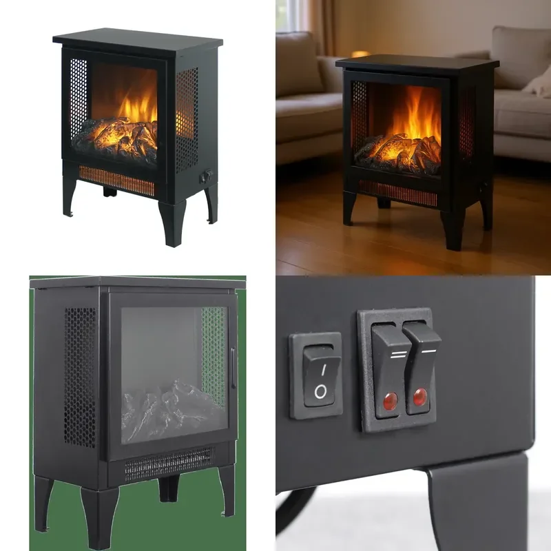 D0100XU6HTA 17 Inch Electric Fireplace Stove Heater 1500W Freestanding Metal Black with Realistic 3D Flame Effect for Home