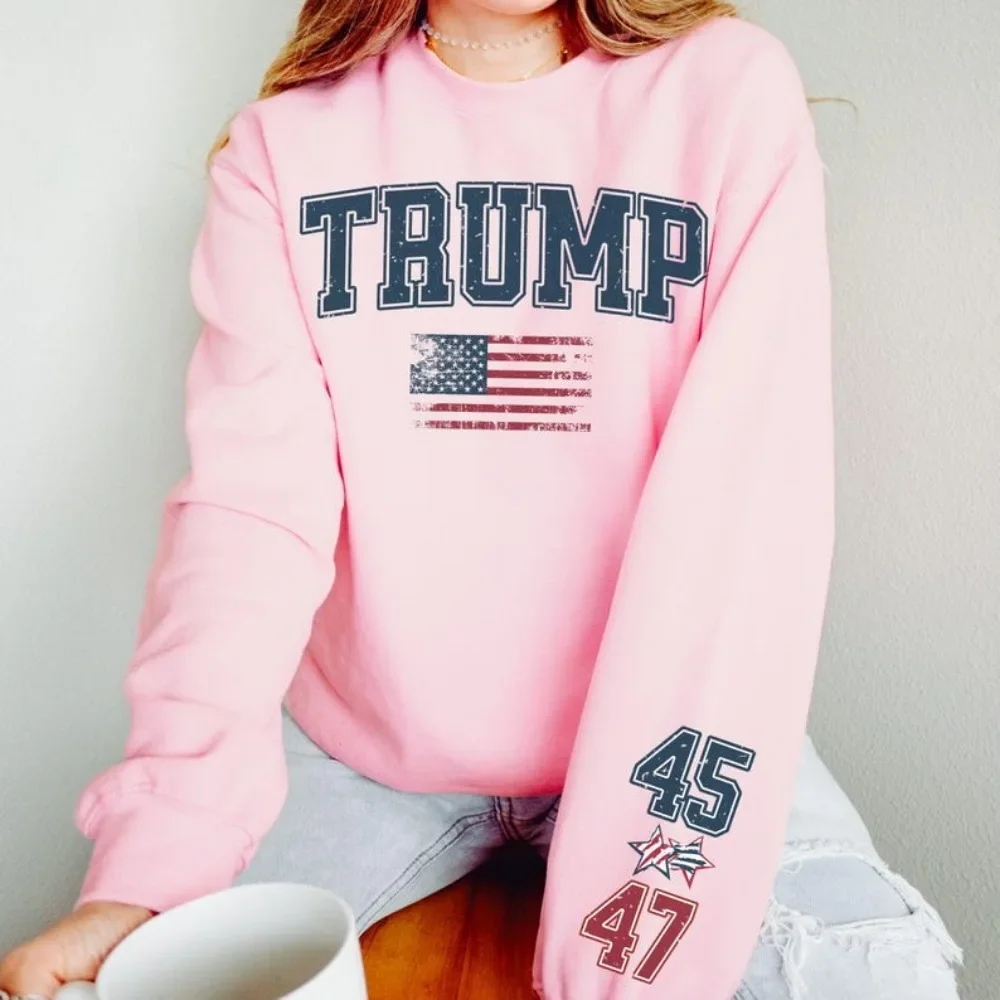 Trump Supporter Unisex Sweatshirt Trump 45 47 President Women Sweatshirt Trump 2024 Hoodie American Flag Patriotic Pullover