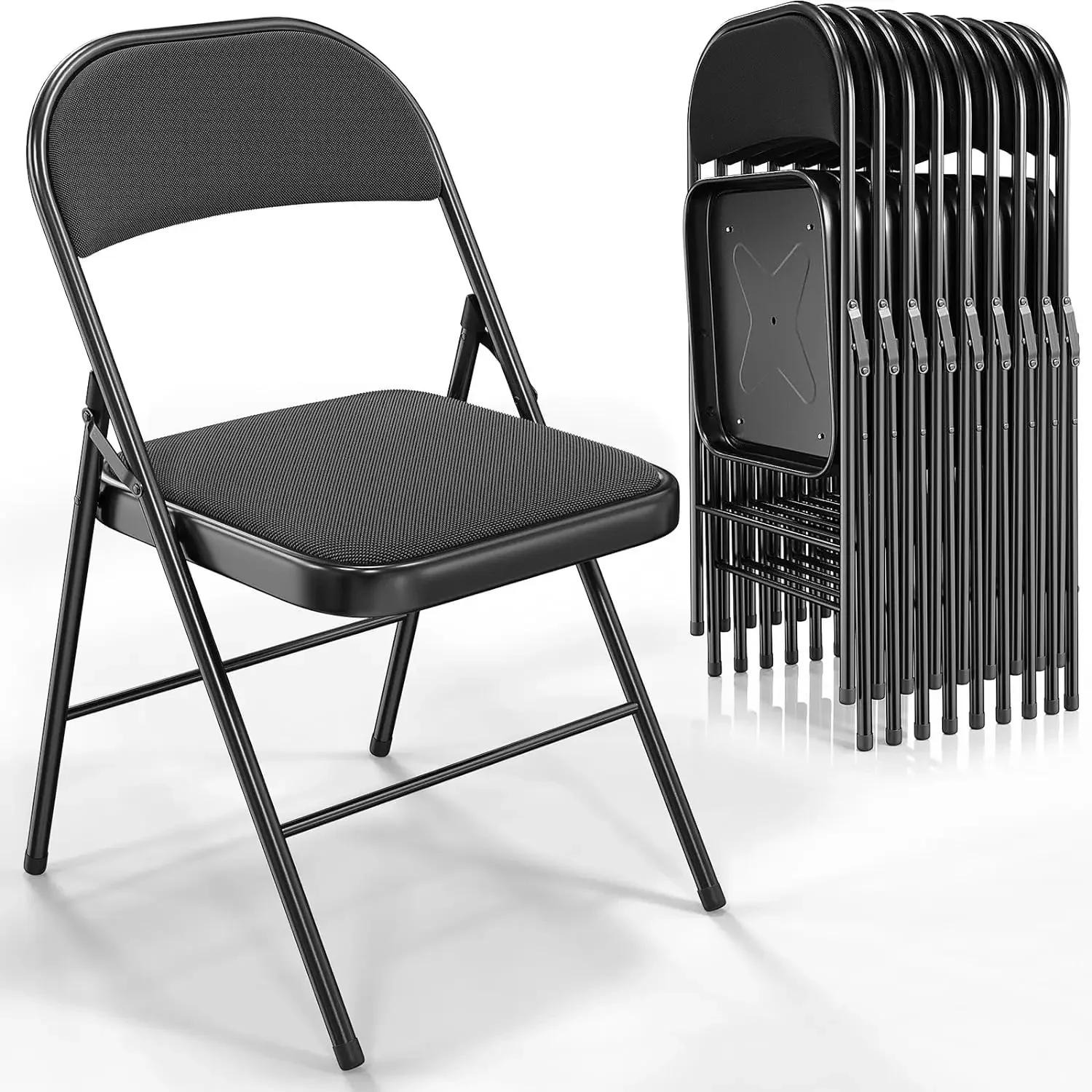 

Folding Chairs with Padded Seats, Metal Frame with Fabric Seat & Back, Capacity 350 lbs, Set of 4