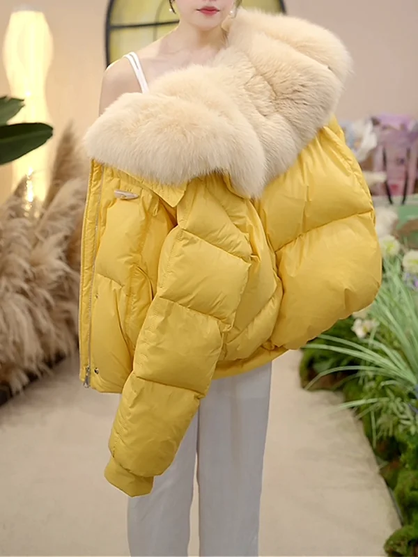 

Korean Design Yellow ort Thiened Bread Coat Women's Winter New Loose Cotton Jaet Outerwear Large Collar Warmth