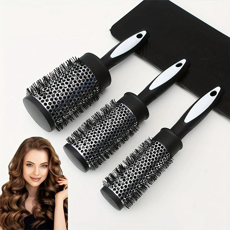[W1]Round Curling Roller Comb Hair Styling Nylon Brush Thermal Aluminum Tube Barrel Hair Comb For Hair Blowing And Drying
