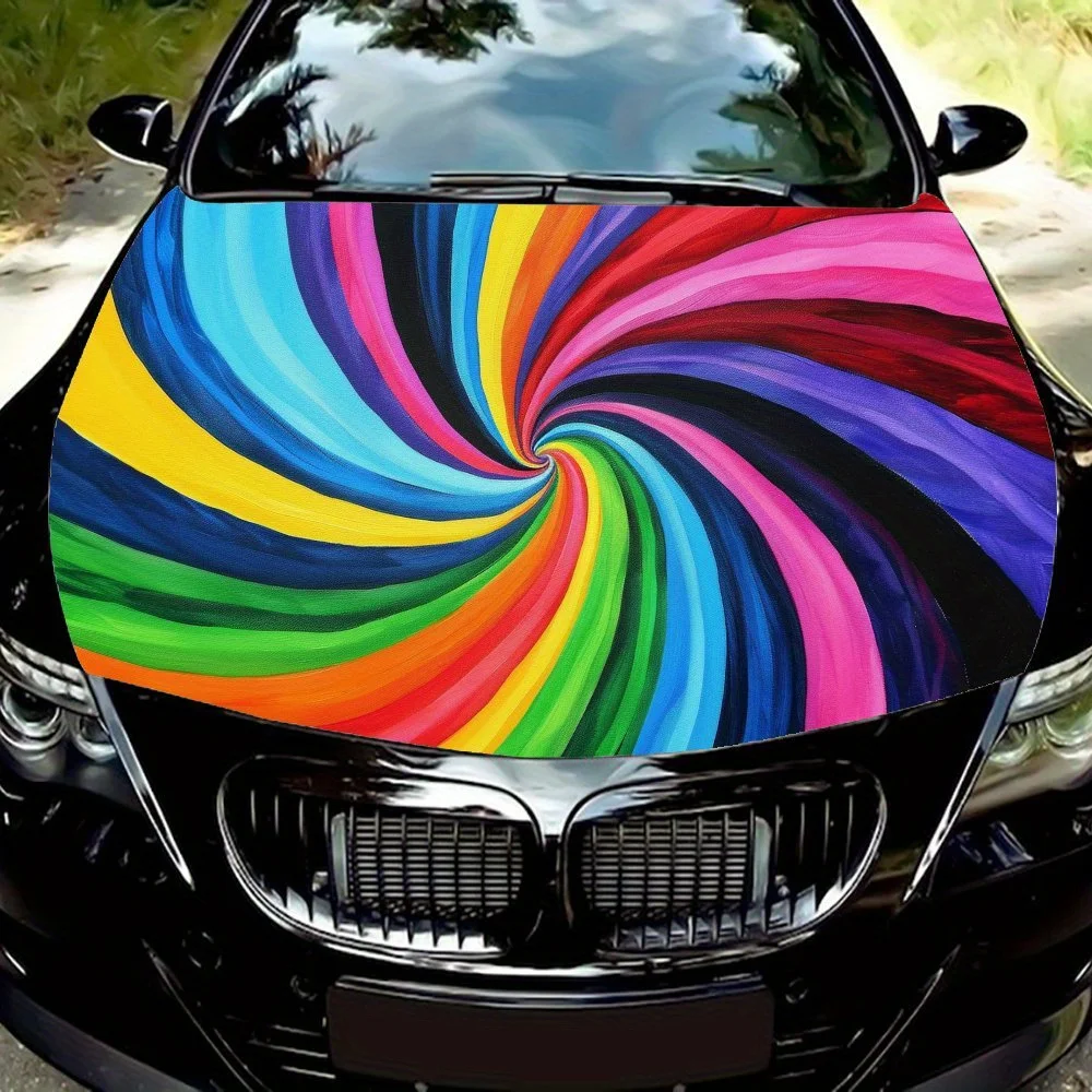 

Dazzling Multicolor Spiral Wrap-Vibrant Car Hood Vinyl Wraps Decal, Auto Exterior Protective Sticker, Waterproof Self-adhesive C