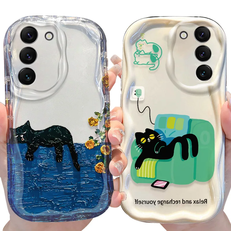 Funda ondulada con patrón de gato para Samsung Galaxy S24 S23 S22 S21 Ultra Plus S20 FE A73 A72 A71 A55 A54 5G A53 A52 A51 4G A50S A50