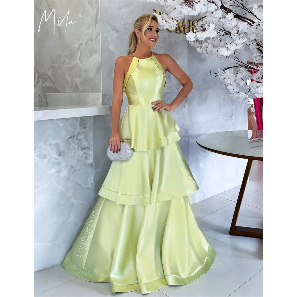 

Mila Halter Neck A-Line Prom Dresses 2025 Cascading Ruffle Sleeveless Evening Dresses Sexy Floor-Length Customized Party Dresses