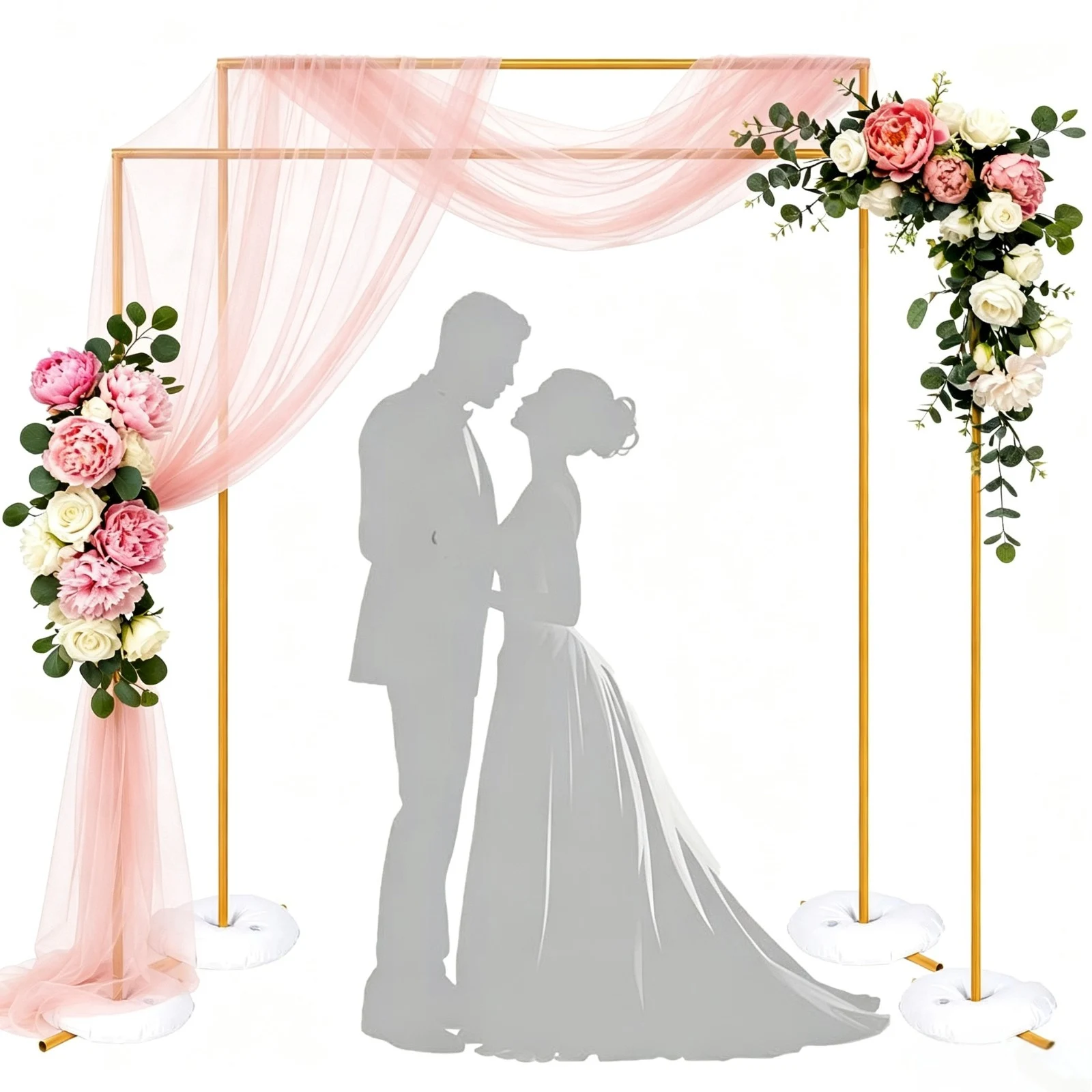 Arco Nuziale in Metallo Dorato 2m/6,6ft, Struttura Quadrata per Arco Nuziale, Sfondo per Cerimonia, Arco per Palloncini, Decorazione per Feste di Compleanno e Baby Shower