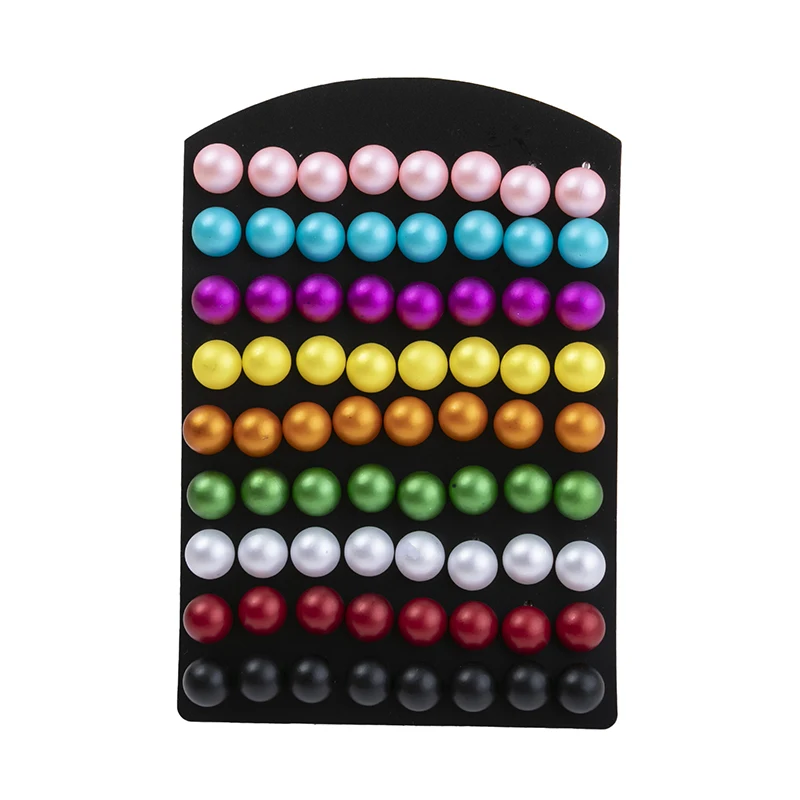 New 36pairs/set Multicolor Frosting Simulated Pearl Stud Earrings Set For Women Girls Jewelry On Ear Ball Stud Earrings 8 10mm