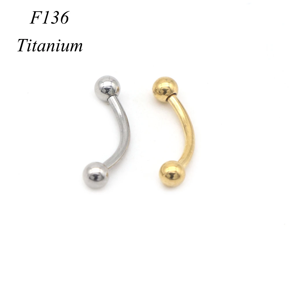 60pcs ASTM F136 Titanium Eyebrow Ring 6mm 8mm 10mm Curved Bar Ear Tragus Body Piercing Jewelry Wholesale 16G