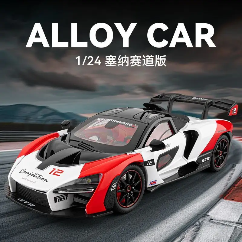 1:24 McLaren GTR Diecast Alloy Supercar Model 3 openable Parts Sound Light Pull Back for Car Collectors Hobby Display
