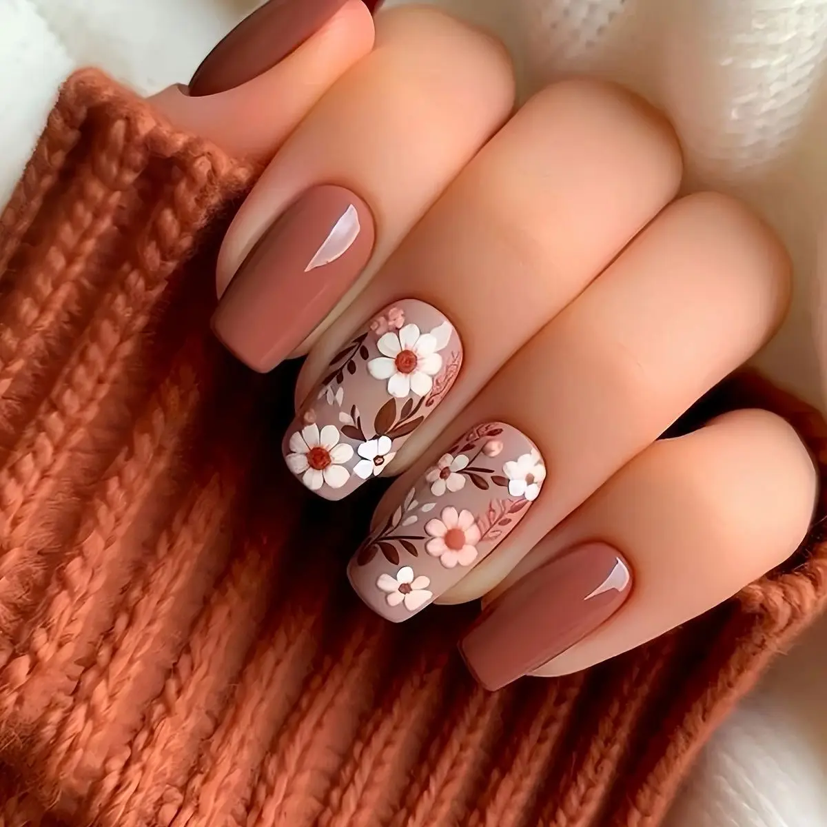 Sunshine Pure Color Square Fake Nails Floral Simple Versatile Wearable Nail Tips for Easy Application And Long-lasting Wear