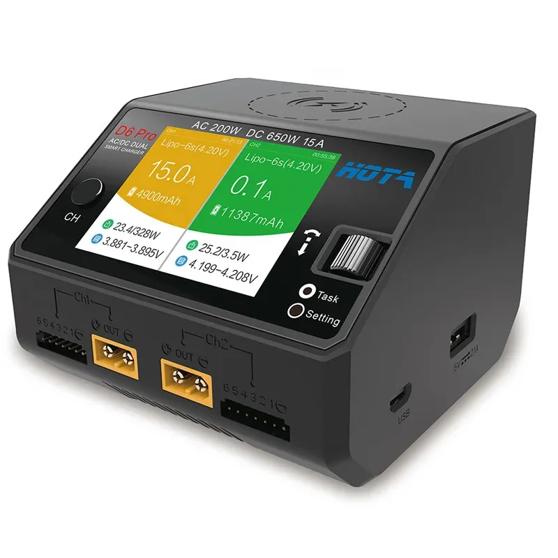 HOTA D6 Pro AC200W DC650W 15A شاحن ذكي مدمج شاحن لاسلكي متنقل لبطارية ليبو LiHV/NiZn/Nicd/NiMH 1-6S