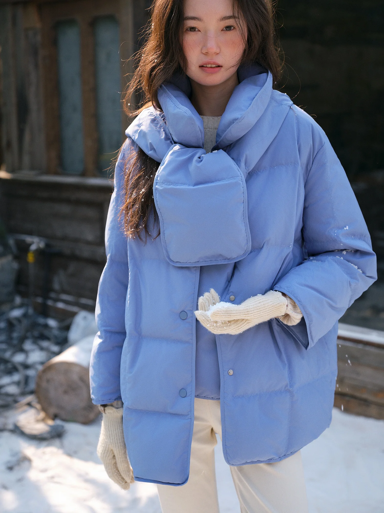 

Acreli Nordic Malandui Two-Way Wear Hat with 90 White Duck down Mid-Length down Jacket 2 Colors Women's Thickened Winter Coat