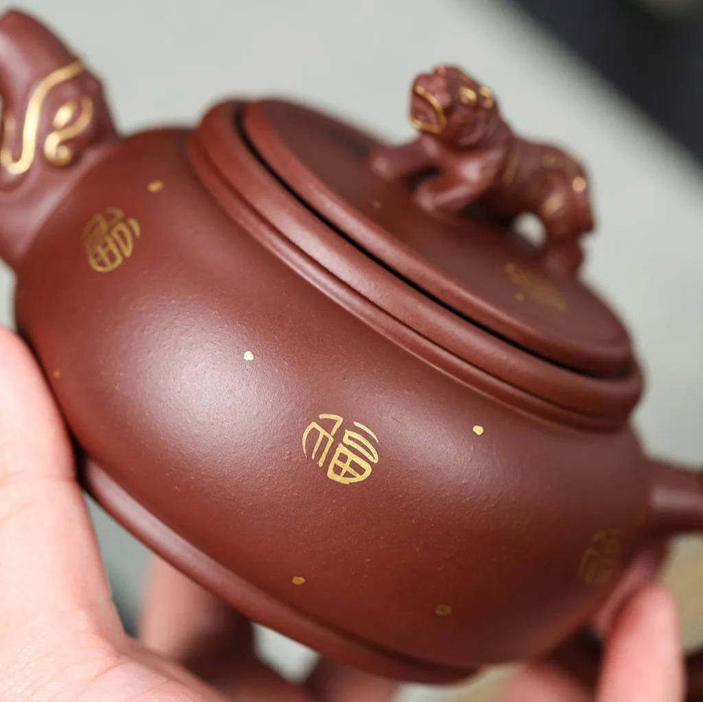 Roaring Teapot Yixing Zisha Teapot Set Artistic Craft Tea Brewing Utensil Handmade By Master Real Gold Painting Natural R
