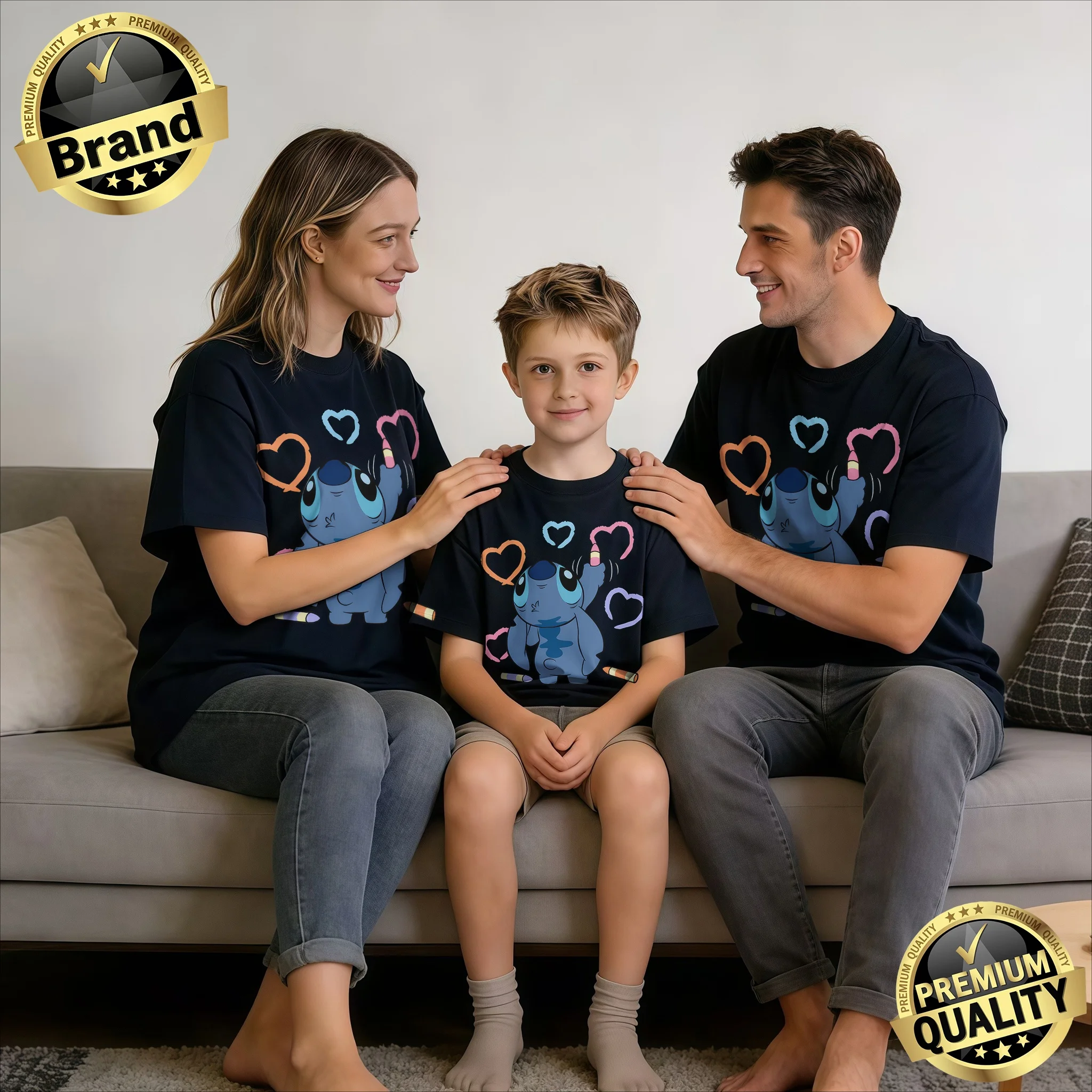 

2026 New Year Family Look Stitch Cartoon Print 100% Cotton High Quality T-shirts Parent Child Matching Tops Colorfast Durable