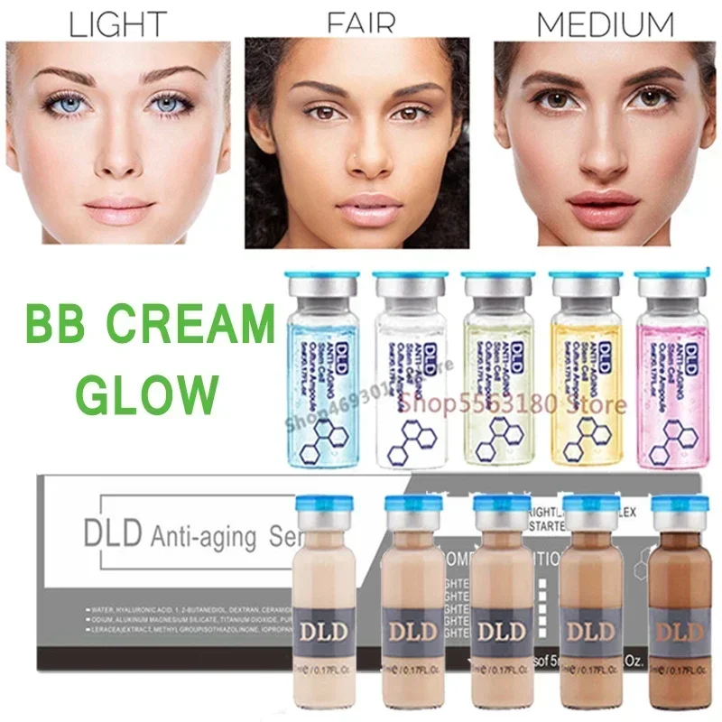 5ml Glow BB Cream Kit di fiale di acido ialuronico Kit di base per fondotinta DLD Anti-età correttore sbiancante per l'acne trucco cura della pelle