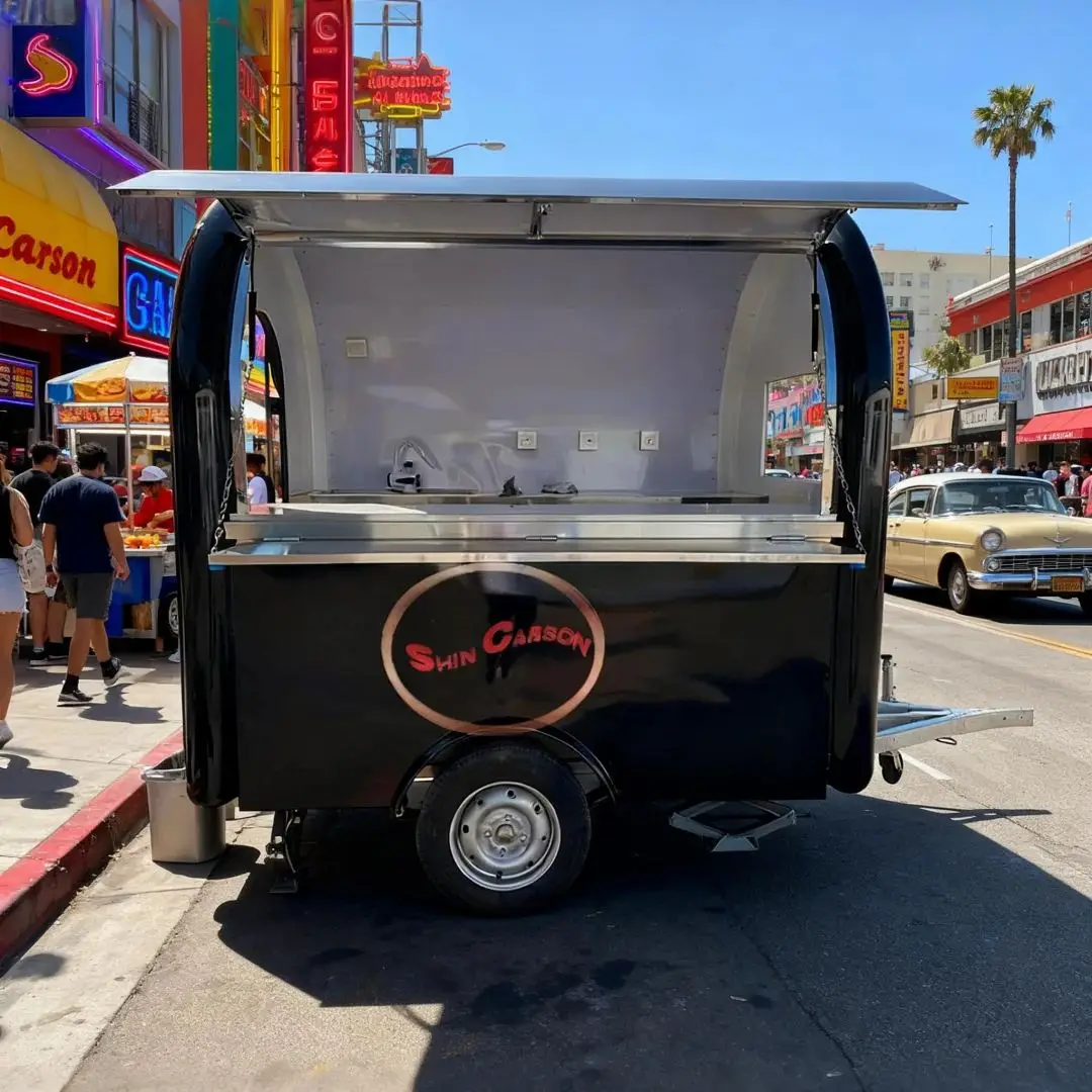 Outdoor Food Trailer Black Smooth Rounded Shape Extra-Large Vending Window Included