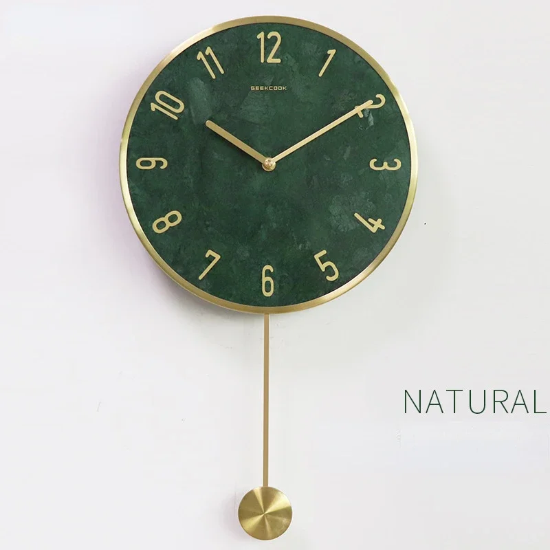 

Simple Nordic Marble Swing Wall Clock with Metal Frame, Natural Marble Watch