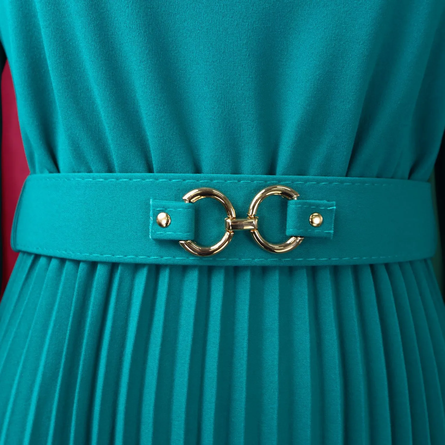 فساتين مكتب أنيقة 2026 جديدة رقبة دائرية وأكمام طويلة حزام خصر مطوي منتصف العجل موضة احترافية للسيدات رداء حفلة عيد ميلاد #6