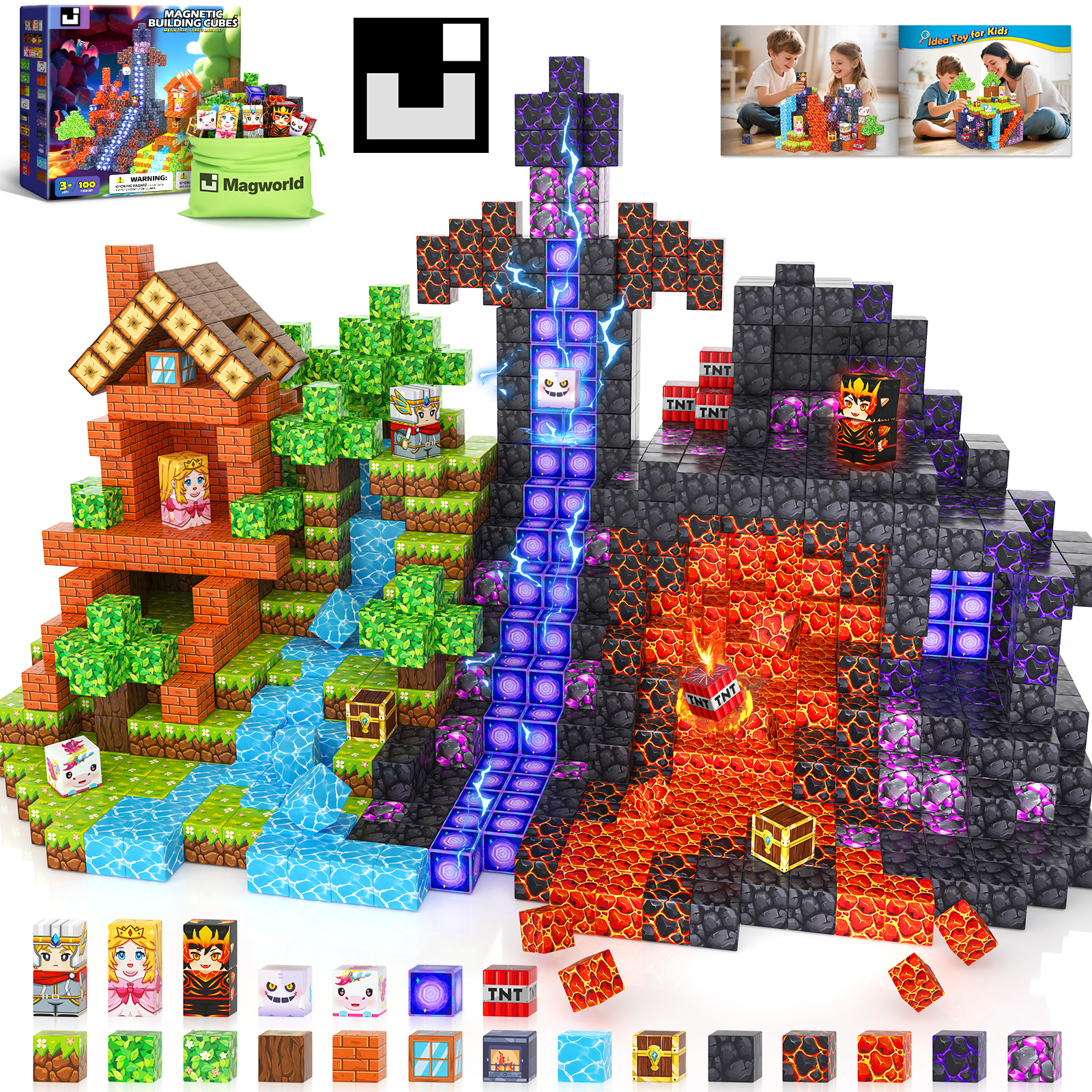 Online Educational Games For Kids - บล็อกแม่เหล็ก - ชุดสร้างโลก 3D Magworld ป่าลาวา,