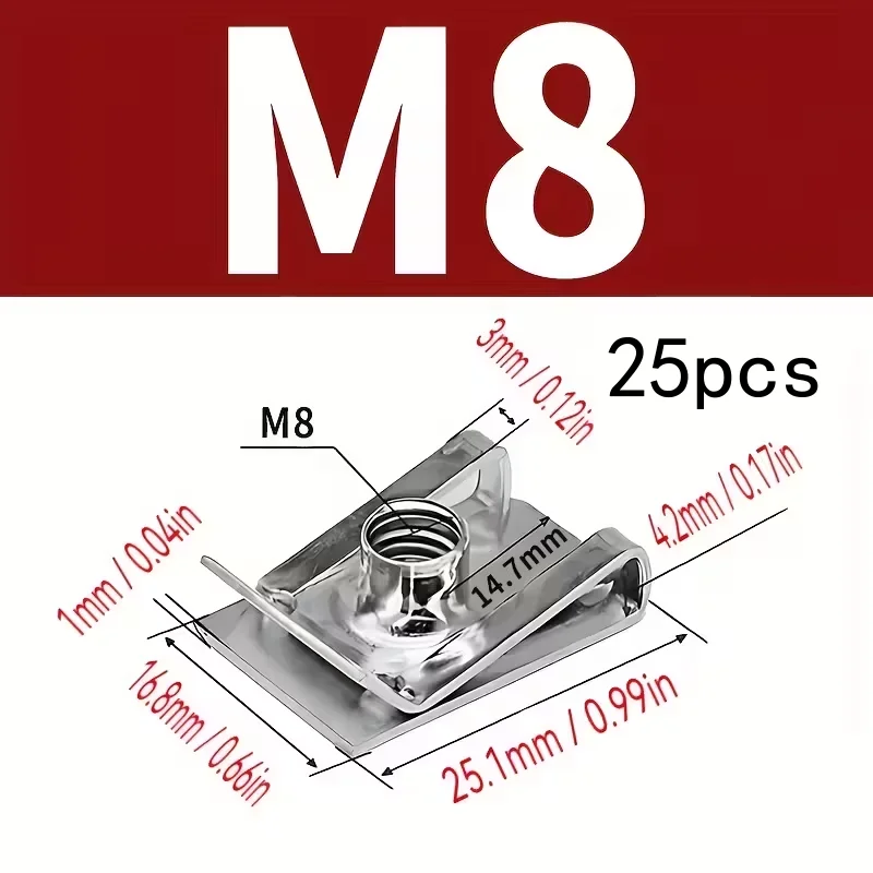 25PCS M8 Clip Female Seat Set Matching Design Easy Installation for car & motorcycle interior & part fixing solid & durable