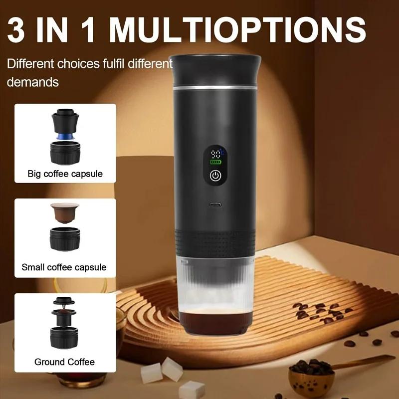 Portable Coffee Machine Wireless Electric Capsule Powder Travel Coffee Maker 3-in-1 Espresso Coffee Maker for Car & Home Camping