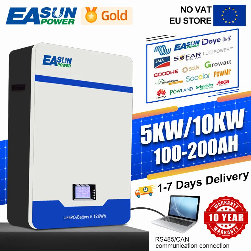 LiFePO4 51.2V 100Ah 200Ah Lithium Battery Grade A 6000 Cycle Parallel Rechargeable Solar Battery BMS CAN RS485 EU Stock No Tax