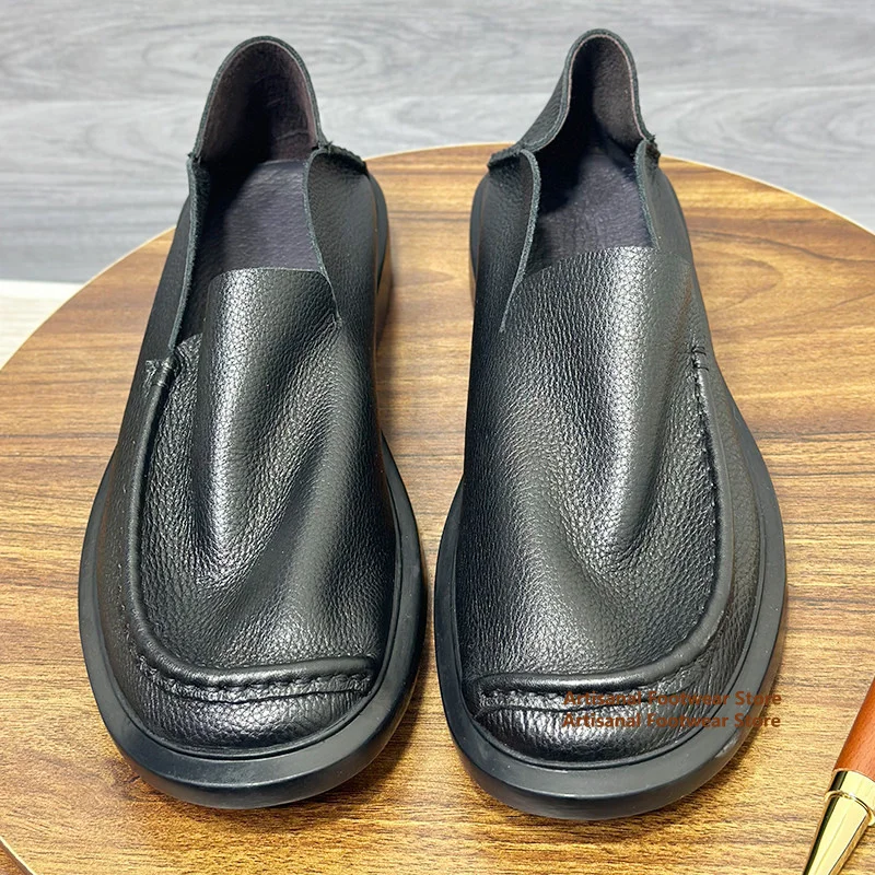 

Black Leather Men's Casual Shoes Cowhide Genuine Leather Breathable Soft Leather Soft Sole Slip-On Leather Shoes Men's Shoes