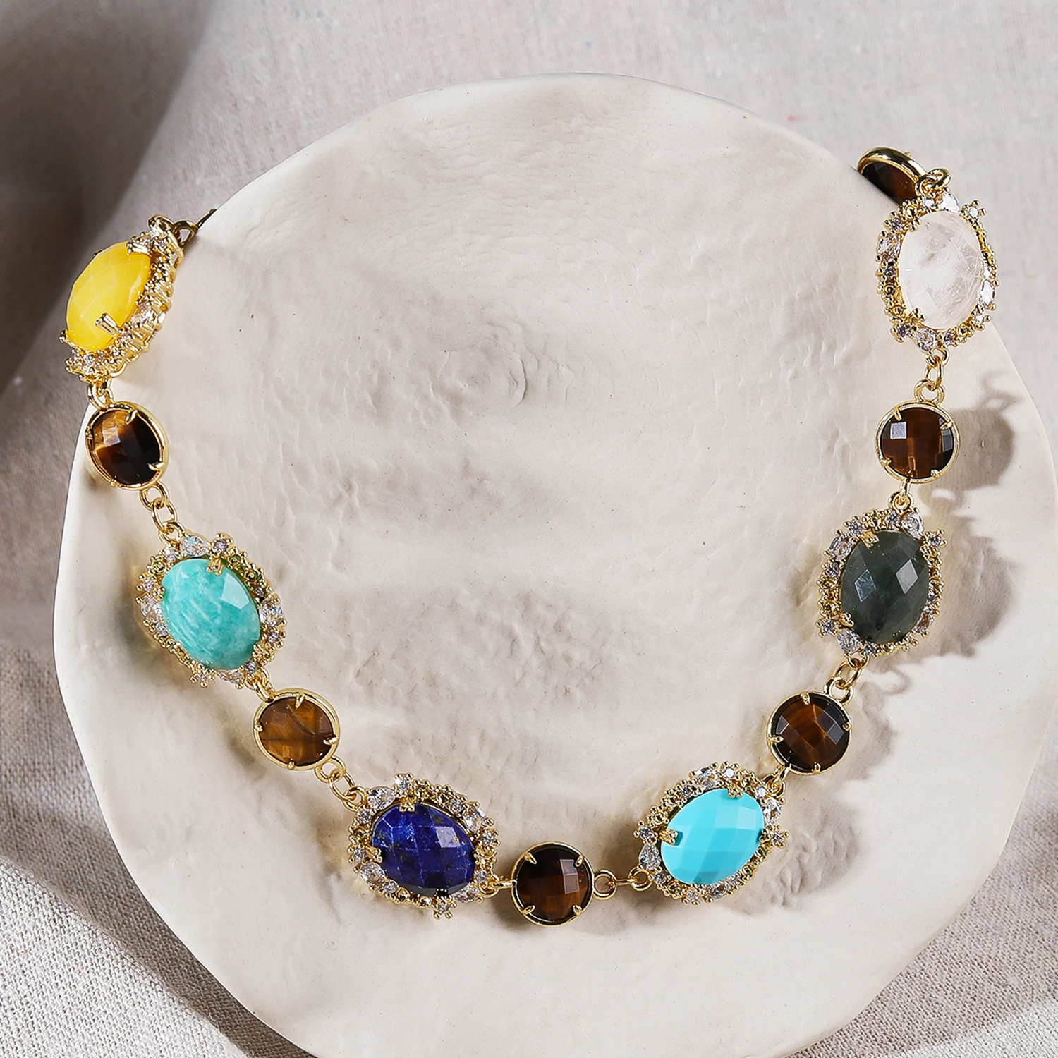 18*27mm Large Mixed Natural Chokers Necklace with 13*18mm Round Faceted Tiger Eye Natural Stone Boho Jewelry Accessory for Women