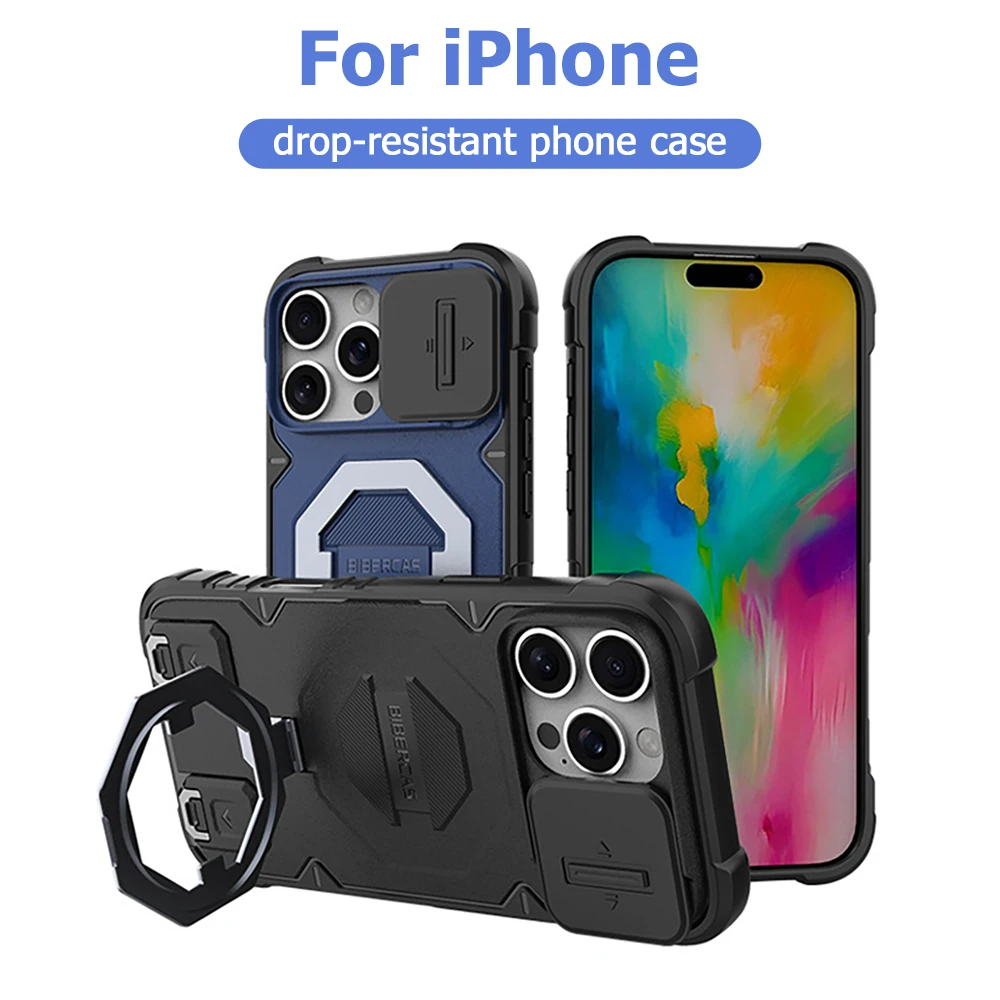 Ring Kickstand Magnetic Phone Case For Apple iPhone 17 Air 16 15 14 13 Pro Max Detachable Wrist Lanyard Strap Shockproof Cases