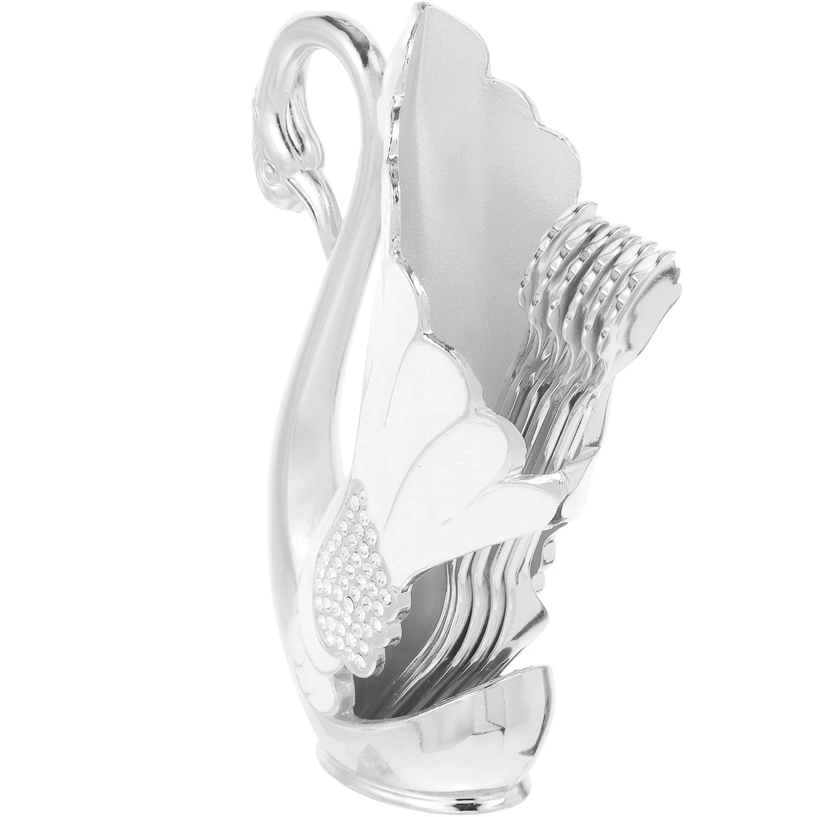 

1Set Swan Shape Metal Dessert Fork and Holder Smooth Surface Kitchen Coffee Scoop Holder Storage Rack Unique Creative Design