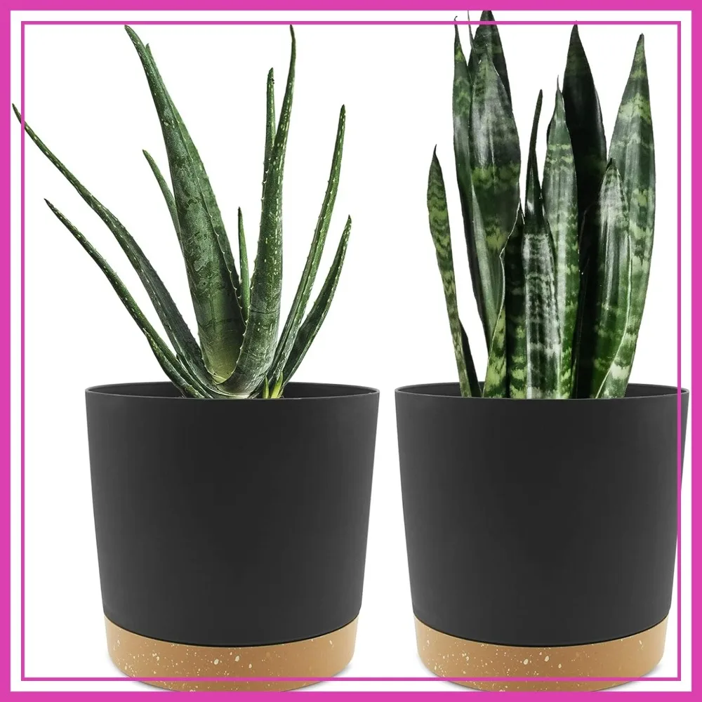 

8 Inch Plant Pots 2 Pack with Drainage Holes and Saucers for Indoor Outdoor Plants, Modern Home Decor