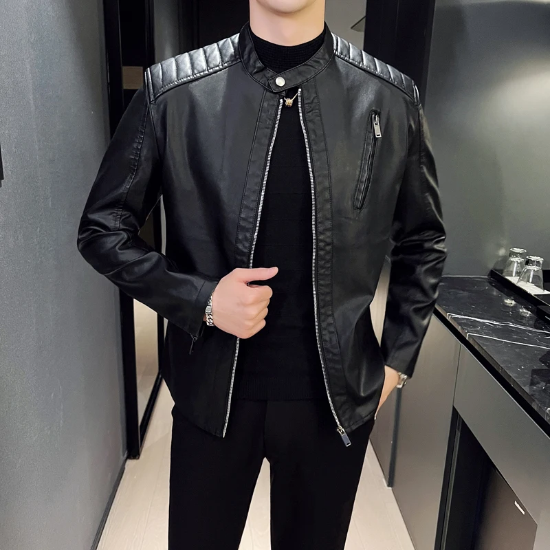 Autumn Winter Jacket  Men Clothes Handsome Warm Male Attractive Locomotive Zipper Cuffs Technology Cool Trendy Men Leather Coats