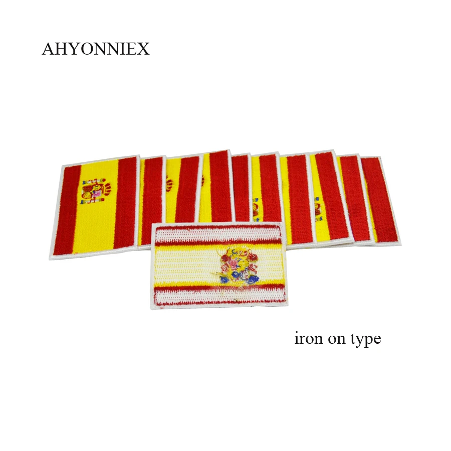 5 Pieces Spain Flag Iron on Patch Embroidery Sticker, 3.5*5.5 cm Backpack Jacket DIY Decoration, Armband Badge