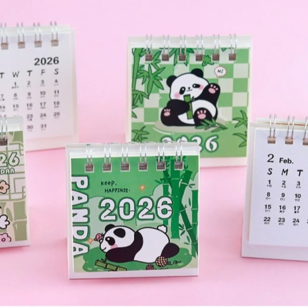 Creative Small 2026 Desk Calendar Standing Flip Desktop Decoration Schedule Planner Cartoon Coil Calendar for Gifts