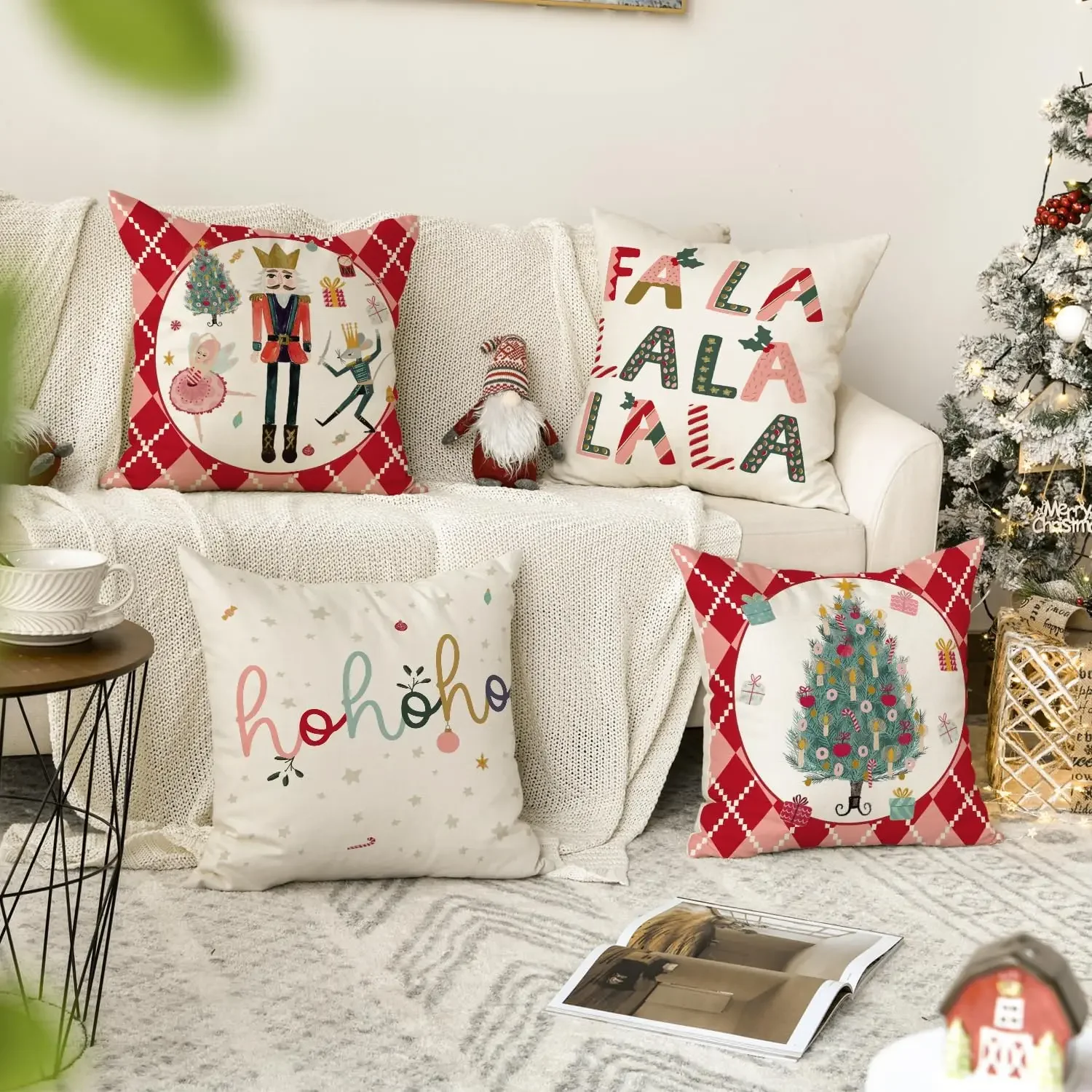 Merry Christmas Nutcracker Red Throw Pillow Covers, Winter Holiday Party Cushion Case Decoration for Sofa Couch 45x45cm