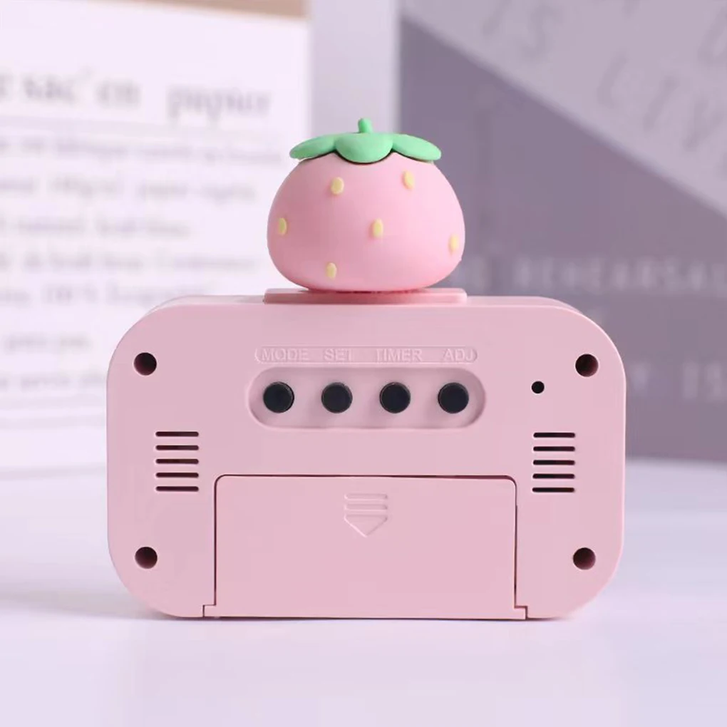 Cute Strawberry Digital Alarm Clock Mute Calendar Desktop Alaways On Table Clocks Temperature Electronic LED Clocks Table Clock