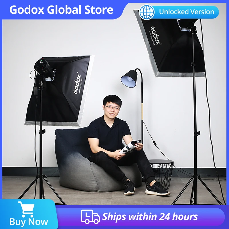 Godox 400Ws 2x 200Ws Strobe Studio Flash Light Kit with AT-04 Trigger + 50x70cm Softbox + 190cm Light Stand with Reflector