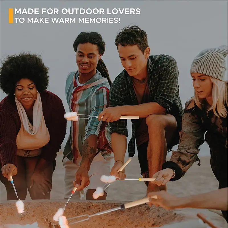 AT05-Marshmallow Roasting Sticks (8 Pack) 32 Inches Extendable Telescoping Smores Skewers For Fire Pit Meat