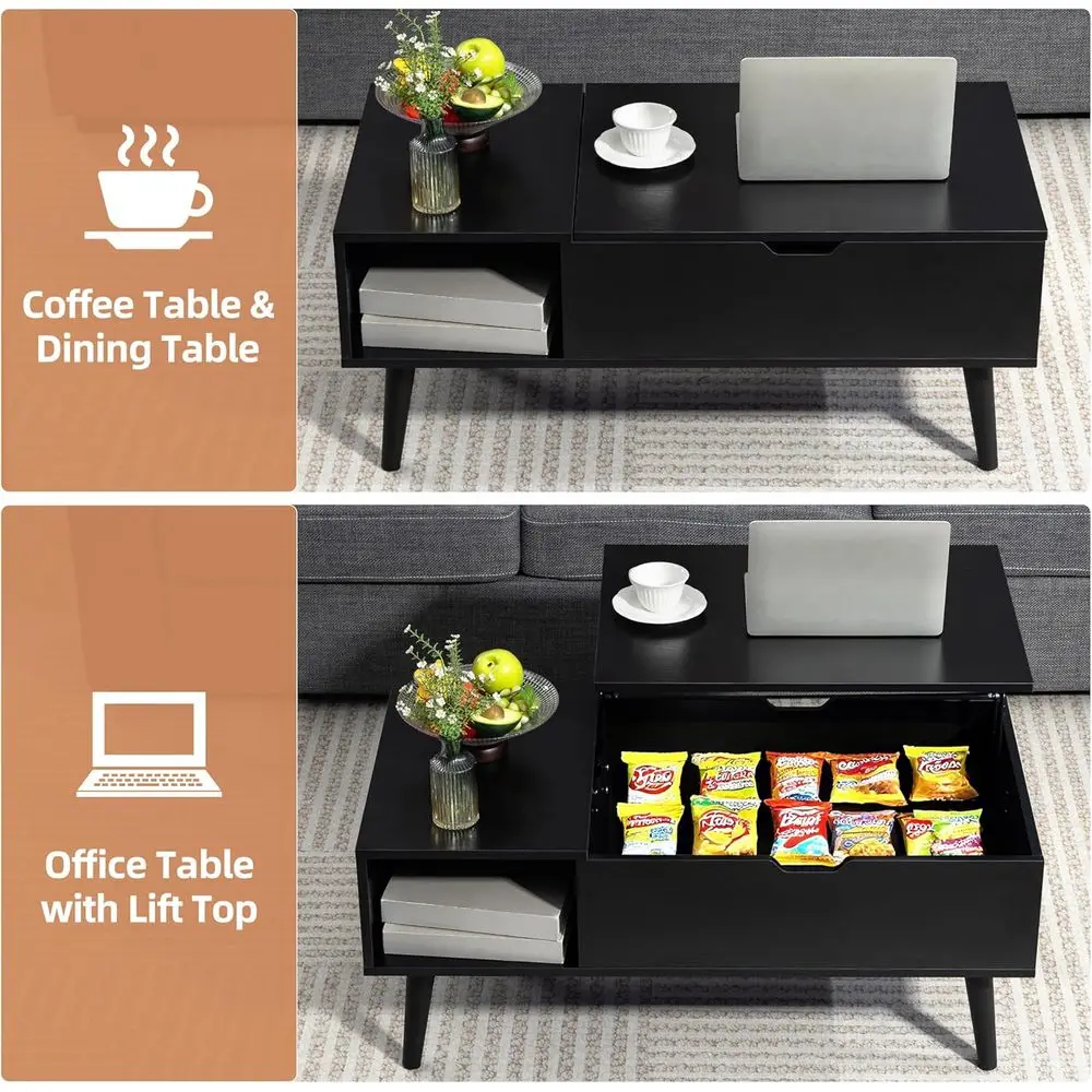 リフトトップ付き多機能コーヒーテーブル、USB-C充電、LEDライト、電源コンセント、リビングルーム/ホームオフィス用収納、B